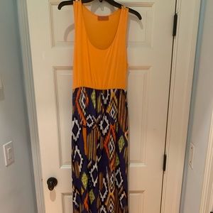 Orange and tribal print maxi dress size large
